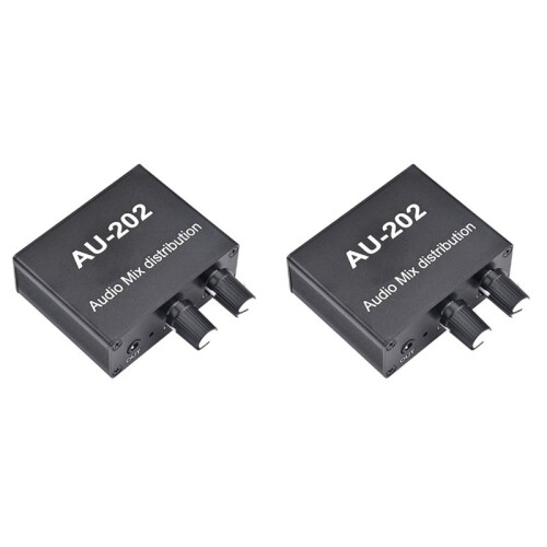 2X AU-202 2 Input 2 Output Stereo Mixer Audio Distributor for Headphone External Power AMP Volume Alone Control