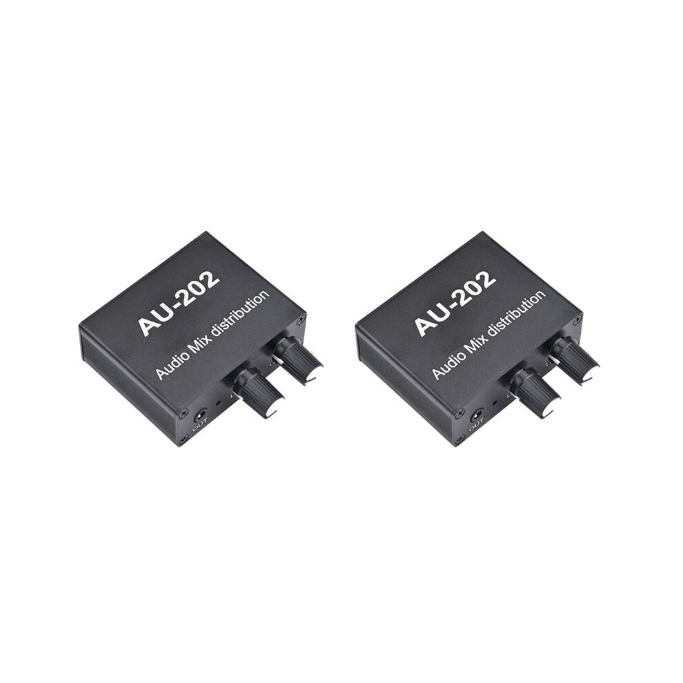 2X Au-202 2 Input 2 Output Stereo Mixer Audio Distributor For Headphone External Power Amp Volume Alone Control 6032427065960