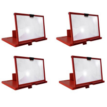 4X Mobile Phone Screen Magnifier 12 Inch 3D HD Video Amplifier Stand Bracket with Movie Game Red Folding Desk Holder