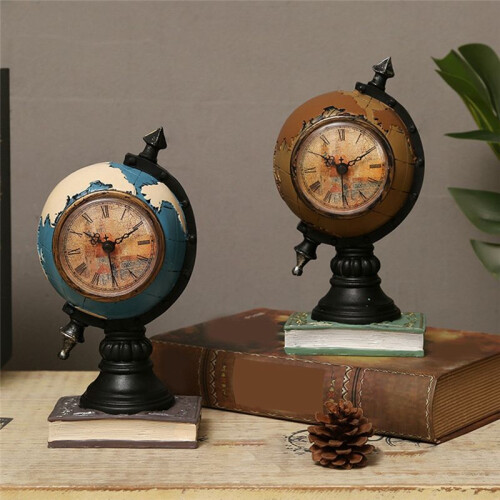 Desk Clock Multi-Functional Savings Jar Retro Resin Globe Shape Personality Clock for Office Bedside Clock Decor