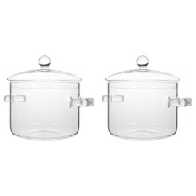 2X Glastopf mit Deckel, Kochtopf mit Deckel und Griff, Kochtopf, Transparenter Suppentopf, Hoher Borosilikatgehalt, 1400 Ml