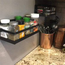 Magnetic Adsorption Rack,Spice and Condiment Storage Rack,Space Saving,Refrigerator and Microwave, Metal Flat Rack Black