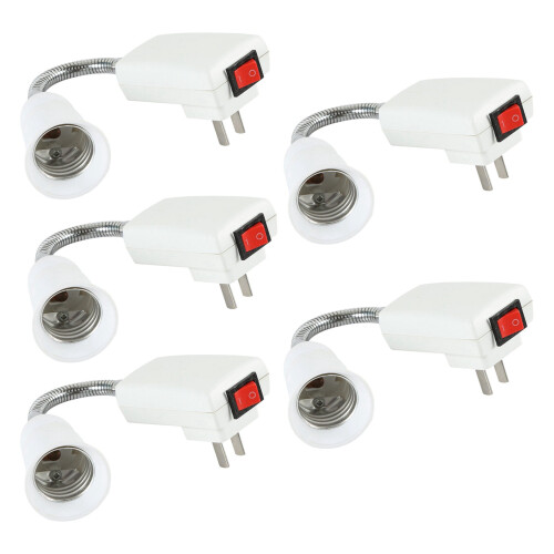 5X E27 Socket Adapter with /Off  to US Plug,Flexible Extension Lamp Bulb Holder Converter