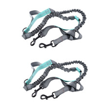 2X Hands Waist Dog Leash with Dual Bungees, Free Control for to 150 Lbs Dogs, Durable Dual-Handle Bungee Leash