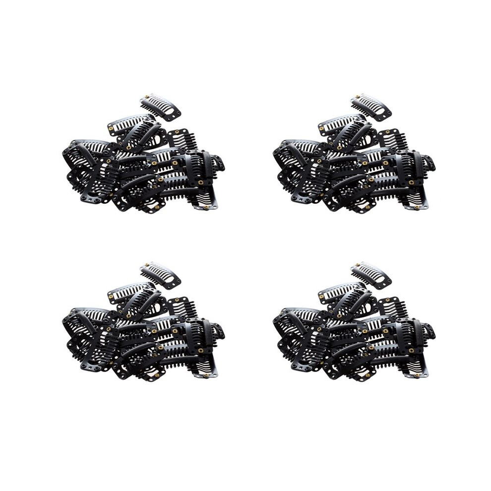 80Pcs Black Nine-Tooth Clip for Hair Extension Snap Clip for DIY Use(Black)32MM L