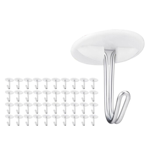 50 Pcs Adhesive Ceiling Hooks for Classroom Hanging Decor White Sticky Plastic No Drill Drop Ceiling Small Hooks