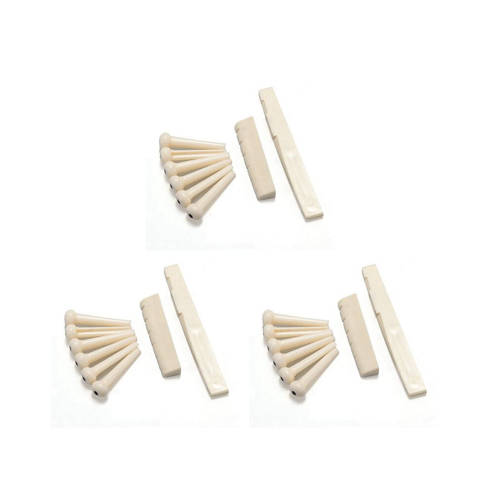 18 Bridge Pins + Saddle + Bridge Saddle Bone / Bone Acoustic Guitar White 6033441883110