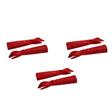 3X Pair of Stylish Red Solid Color PU Leather Long Gloves for Women
