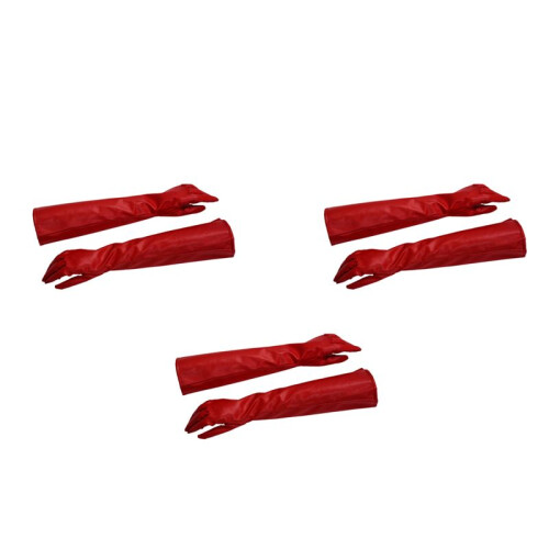 3X Par de Luvas Compridas de Couro PU Vermelho Elegante e Cor SóLida para Mulheres