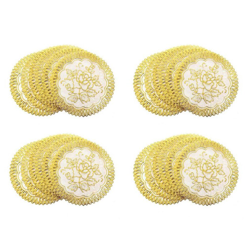 24 Exquisite Gold-Tone Flower Dinning Table COASTERS SET