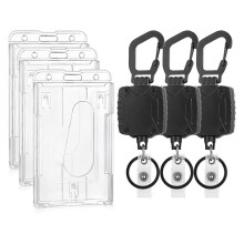 Lot de 3 Porte-Badges Verticaux à 2 Cartes et Enrouleur de Porte-CléS RéTractable TrèS RéSistant, Porte-Badges D'Identification en Plastique Dur