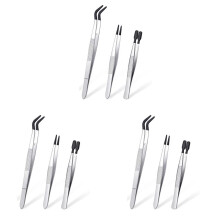 9-Teilige Pinzetten mit Gummispitzen Pinzetten PVC-Beschichtetes Pinzetten-Set, Gummipinzetten mit Gerader und Flacher Spitze Schwarz