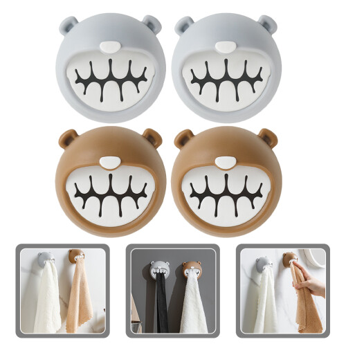 4Pcs Durable PP Tpr Kitchen Towel Hooks No Drill Bear Design Assorted 2