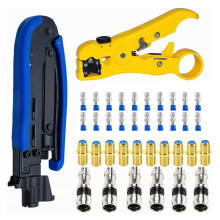 Coax Cable Crimper Kit,Coaxial Compression Tool Adjustable RG6 RG59 RG11 75-5 75-7 Coaxial Cable Stripper Kit