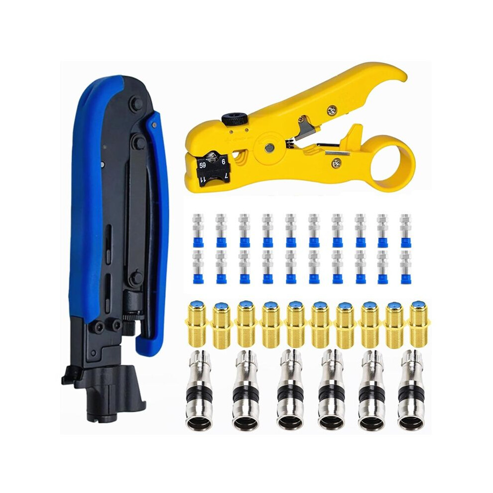 Coax Cable Crimper Kit,Coaxial Compression Tool Adjustable Rg6 Rg59 Rg11 75-5 75-7 Coaxial Cable Stripper Kit 4713241306409