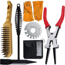 Set 6 Utensili per La Rimozione Scorie Saldatura, Set Pinze per Saldatura MIG con Misuratore Spessore Della Piastra , Guanti per Saldatura,