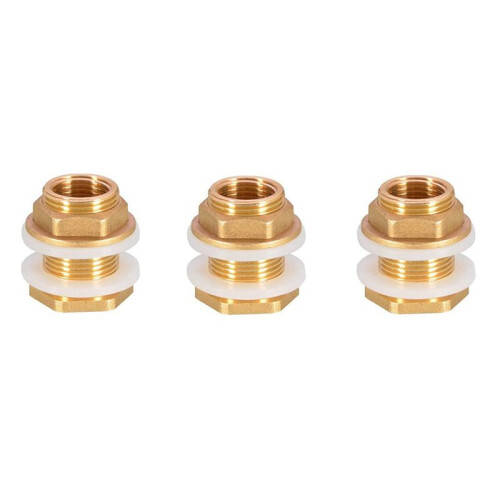 Solid Brass Bulkhead Fitting,6Sets 1/2in Female 3/4in Male Solid Brass Water Tank Connector Threaded with Silicone Rings 1