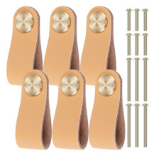 6Pcs Leather Drawer Pulls Thickened Leather Cabinet Handle with Screws Multi-Purpose Leather Knobs Furniture Drawer Knob