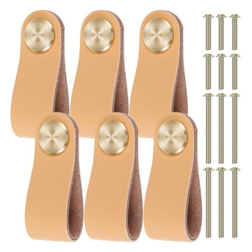 6Pcs Leather Drawer Pulls Thickened Leather Cabinet Handle with Screws Multi-Purpose Leather Knobs Furniture Drawer Knob