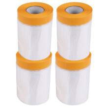 4 Pcs Plastic Dust Sheets Roll 0.55 x 20M Pre-Taped Masking Film Drop Cloths for Painting Bed Furniture Covering