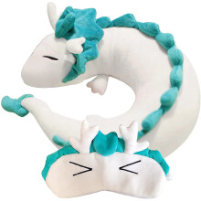 SüßEs WeißEs Drachen Nacken Kissen, Japanisches Animation PlüSch Tier Nacken Kissen, Tier KöRper Flug Kissen mit Schlaf Brille