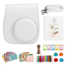 Sofortbildkamera-Schutztasche Aus PU-Material für Instax 12 mit Albumfiltern, Bunten Rahmen und Aufklebern, WEISS