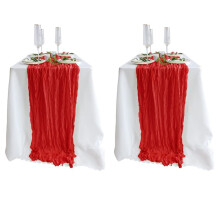 Lot de 2 chemins de table en gaze rouge de 9.8 Ft, décoration rustique pour mariages, fêtes prénatales et fêtes de fin d'année