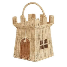 Cestino In Rattan Intrecciato A Forma Castello, Grazioso Cestino Portaoggetti Intrecciato A Mano, Borsa Paglia per Picnic, Giocattoli per Bambini,