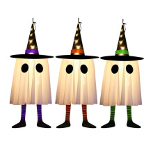 Lot de 3 fantômes suspendus pour Halloween, décorations d'Halloween pour extérieur, jardin, terrasse, arbre (3 fantômes illuminés)