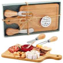 Bamboo Cheese Board Set with Knives, Forks & Thank You Tags - Ideal for Bridal & Baby Showers, Housewarming Gifts