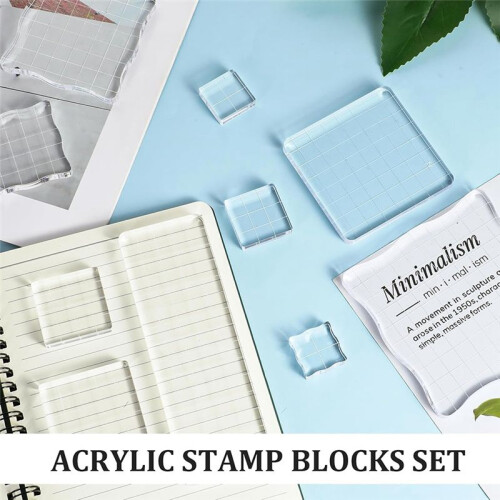 12Pcs Acrylic Stamp Block Clear Stamping Blocks Tools Set Assorted Sizes Stamp Blocks with Grid Lines for Crafts 1
