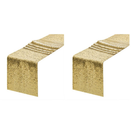 2 Pack Gold Sequin Table Runner 12x108 Inches for Party and Wedding Decorations