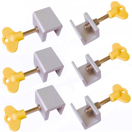 6 Pieces Adjustable Sliding Window Locks Stops Aluminum Alloy Door Frame Security Lock with Keys