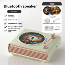 Portable Retro Green Speaker Wall Mounted Heavy Bass Soundbar Colorful Ambient Light Wireless MP3 Music Player