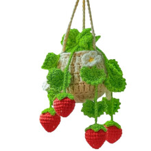 Car Plant Crochet Hanging Basket, Strawberry Plant Pendant, Car Rearview Mirror Ornament Pendant Fluorescent Green