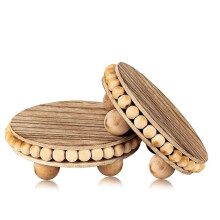 2 Stuks Houten Verhogers voor Decoratieve Weergave, Ronde Verhoog met Kralen, Verweerd voor Decoratie, Houten Boerderijonderzetters, Taartstandaard