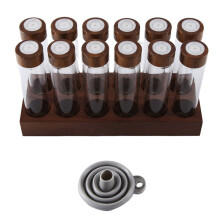 12PCS Coffee Bean Storage Tubes Coffee Bean Cellar Wooden Display Stand and Funnel Espresso Accessories