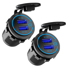 2X 12V USB Steck Dose, Dual QC 3.0 USB Auto Ladegerät mit Schalter, Wasserdichtes 36W USB Steck Dosen Ladegerät (mit 1,1 Zoll Puncher)