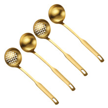 Gold Soup Ladle Colander Set, Long Handle Stainless Steel Kitchenware Cookware Serving Spoon, for Cooking Utensil(4 PCS)