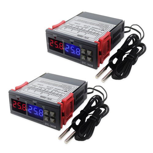 2X STC-3008 Dual Digital Incubator Thermostat Display Temperature Controller 12V