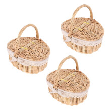 3X Weiden Korb mit Griff Wicker Camping Picknick Korb mit Doppel Deckeln Aufbewahrungs Korb Korb mit Stoff Futter