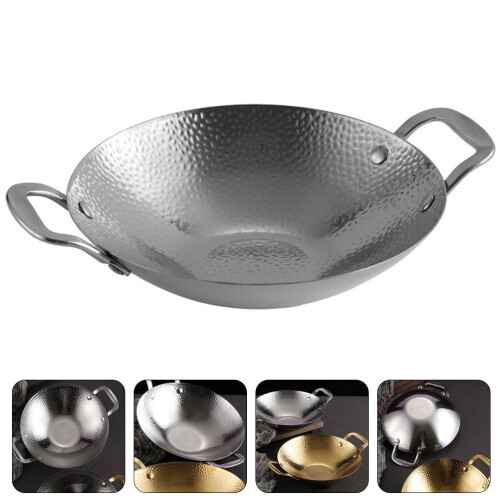 Stainless Steel Wok Double Handle Silver Outdoor Cooking Pan 2