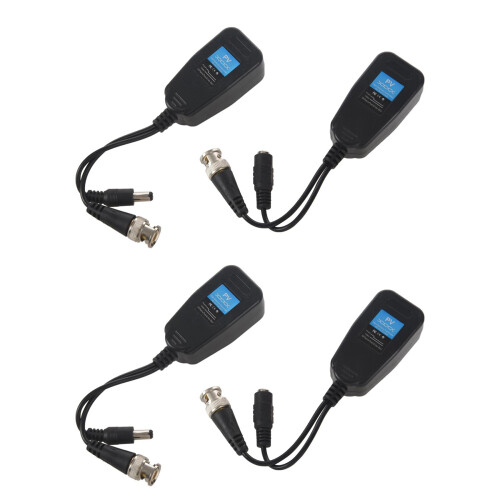 HD-CVI/TVI/AHD Passive Video Balun with Power Connector and RJ45 CAT5 Data Transmitter 2 Pair