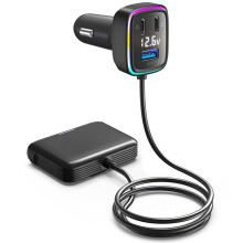 Car Charger Adapter Multiport Charger 6-Port Car Phone Adapter Voltage Display PD+QC3.0 USB+Type C