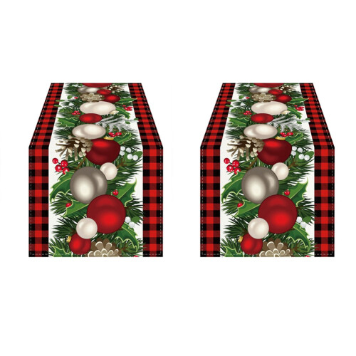 2X Linho Vermelho e Preto Xadrez Xadrez Corredor de Mesa de Natal 72 Polegadas Longa Sazonal Inverno DecoraçãO de Mesa de Natal