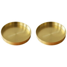 2X Round Gold Tray,Metal Decorative Tray Makeup Tray Organizer for Vanity,Bathroom,Dress,Matte Brass Finish, 7.9 Inch