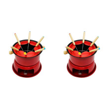 2X Czerwony Zestaw Garnków do Fondue ze Stali Nierdzewnej Serowe Fondue Czekoladowe 6 Widelców do Maczania i Zdejmowany Garnek Topi Sos