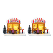 2X LED Lighted Christmas Village Houses Multicolored Christmas Vacation Village with Music Village Popcorn House