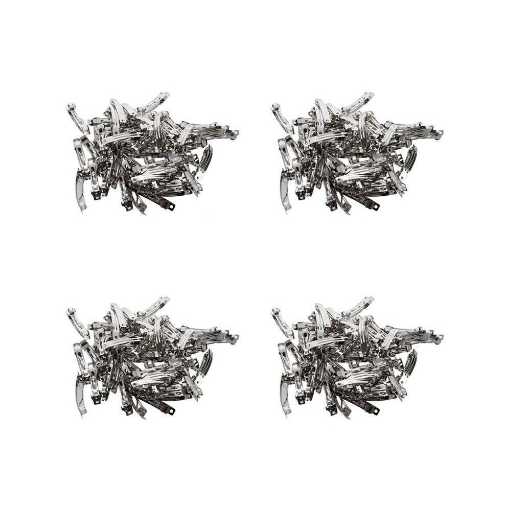 200 Pcs 50mm Metal French Barrettes Hair Clips Bows - Silver
