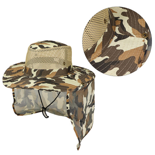Chapéu De Camuflagem Com Aba Larga E Protetor Pescoço Amarelo Terroso 1